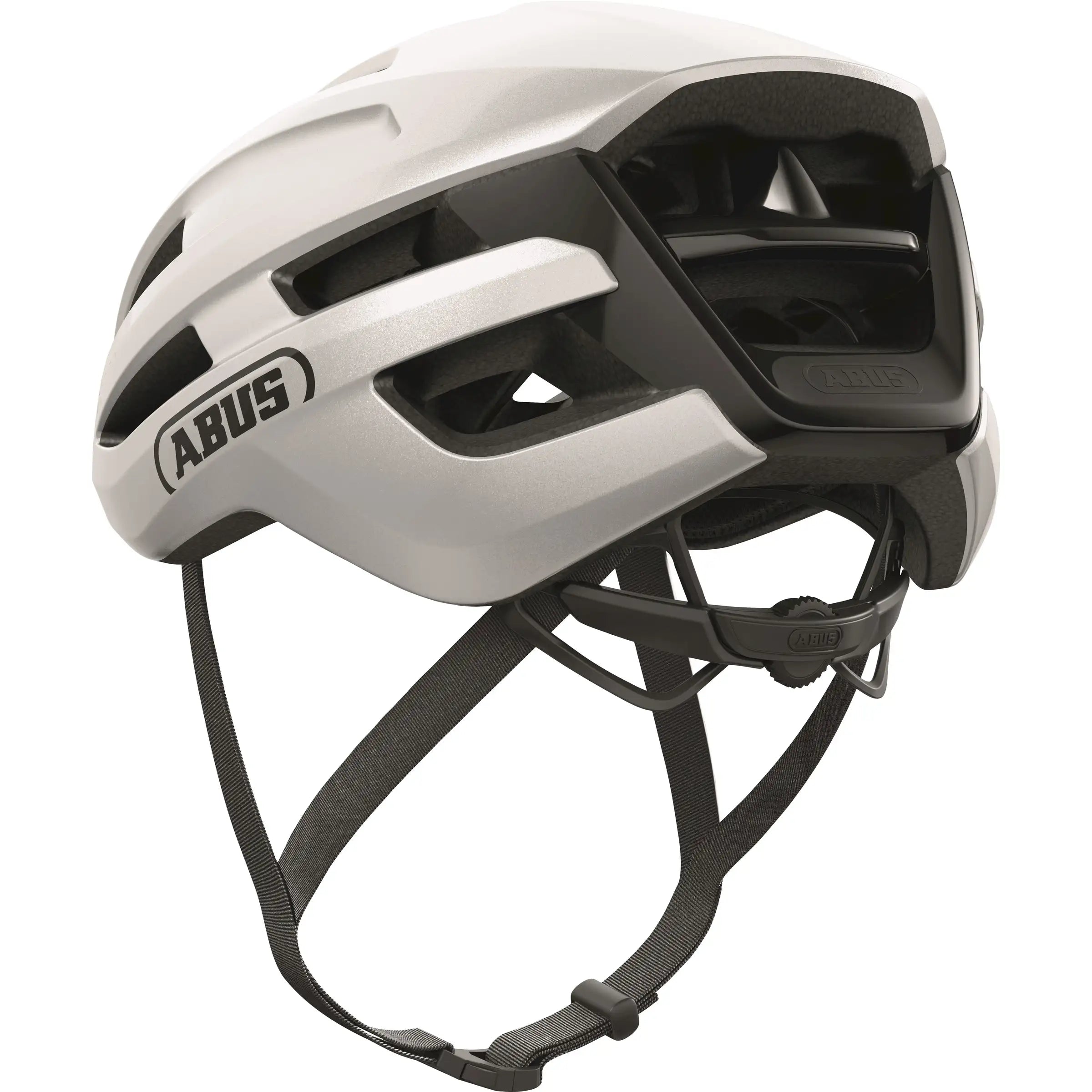 Abus Powerdome racefiets helm met ventilatiegaten en zoom-ace sluiting, gemaakt in Italië, voor optimale bescherming en comfort.