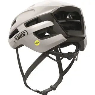 Abus Powerdome Mips racefietshelm met Italiaanse fabricage, lichtgewicht en aerodynamisch, zichtbaar op de afbeelding.