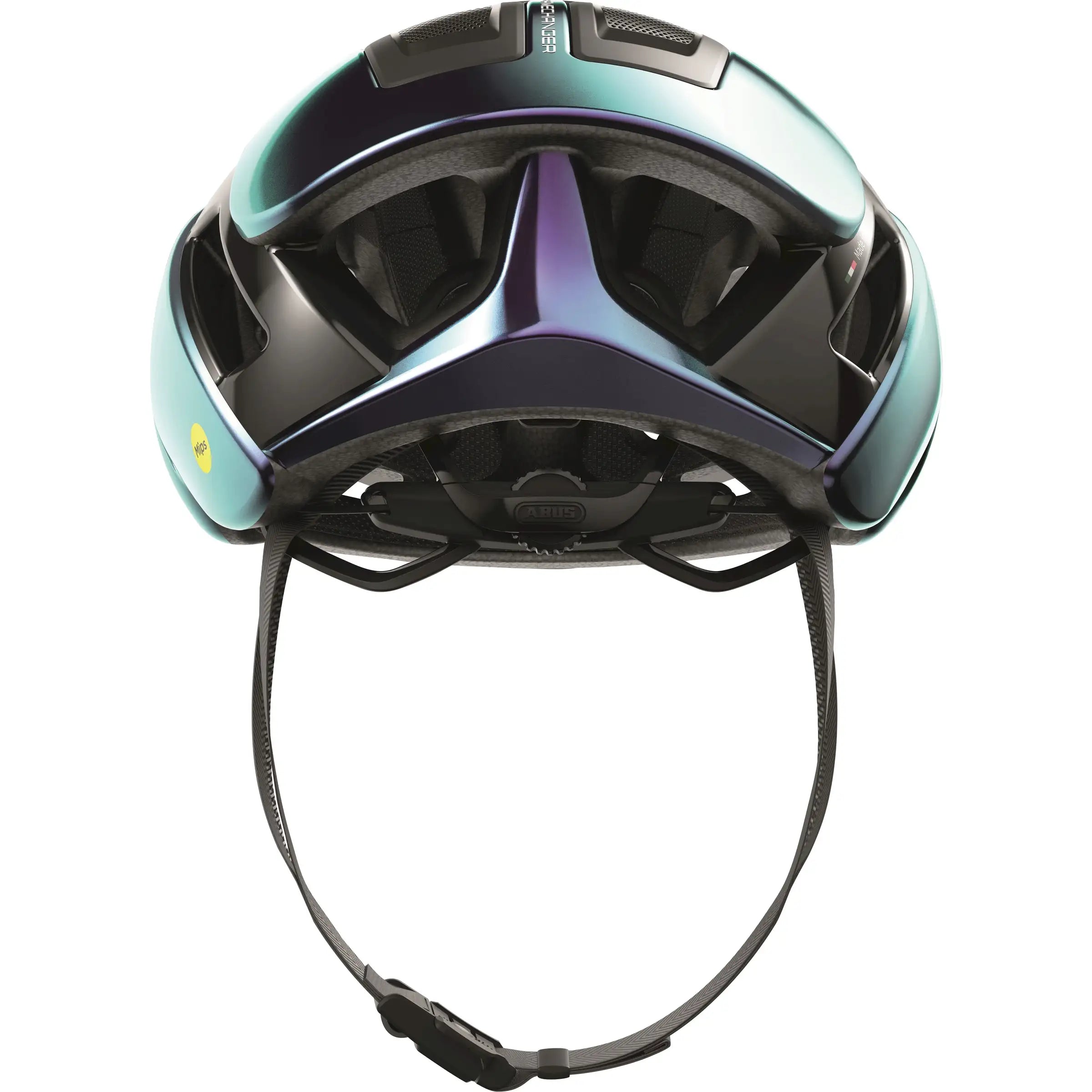 Abus Gamechanger 2.0 Mips racefietshjelm met aerodynamisch ontwerp en ventilerende functies, geschikt voor wielrenners.