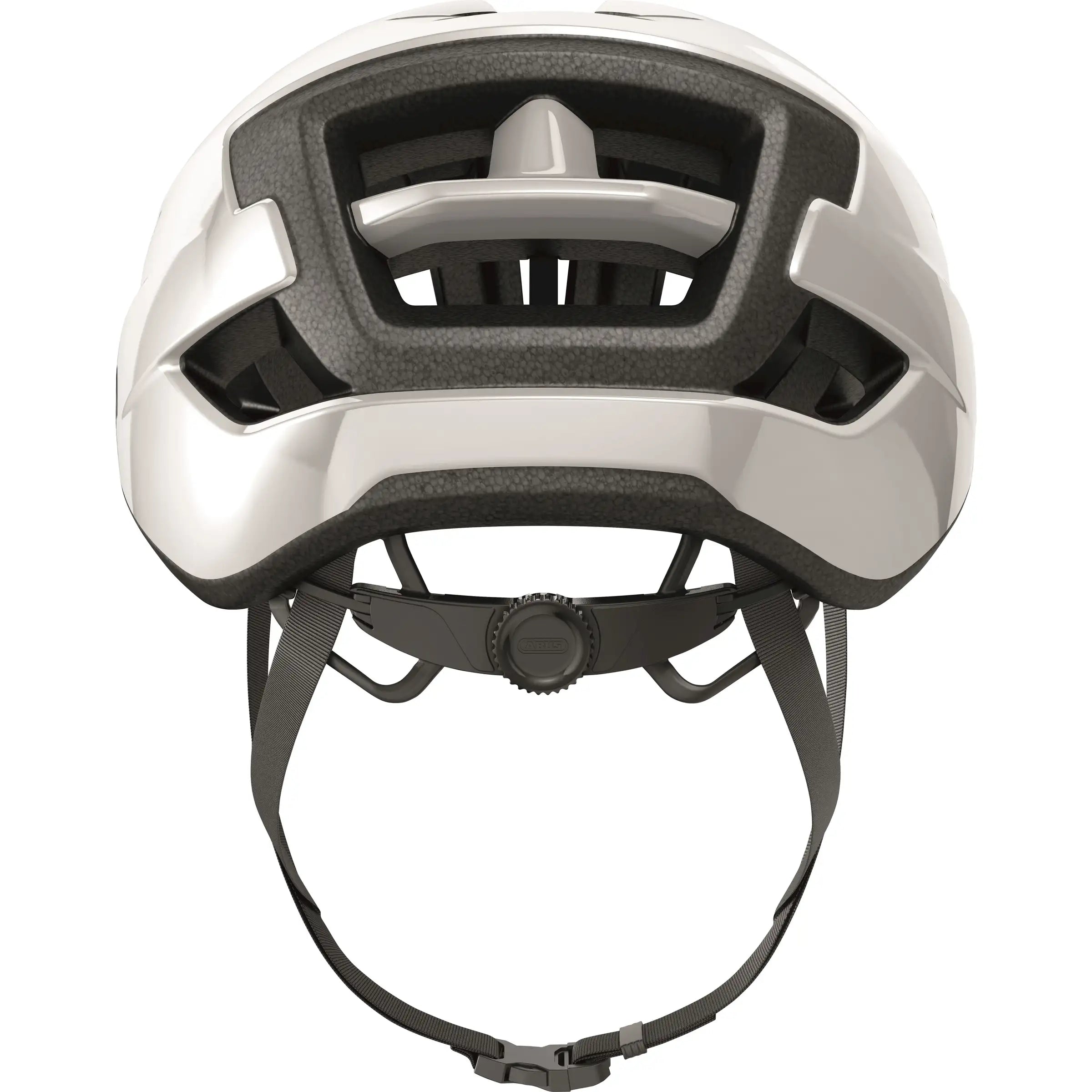 Abus Wingback racefietshelm met aerodynamisch ontwerp en ventilatieopeningen, geschikt voor wielrenners, op een witte achtergrond.