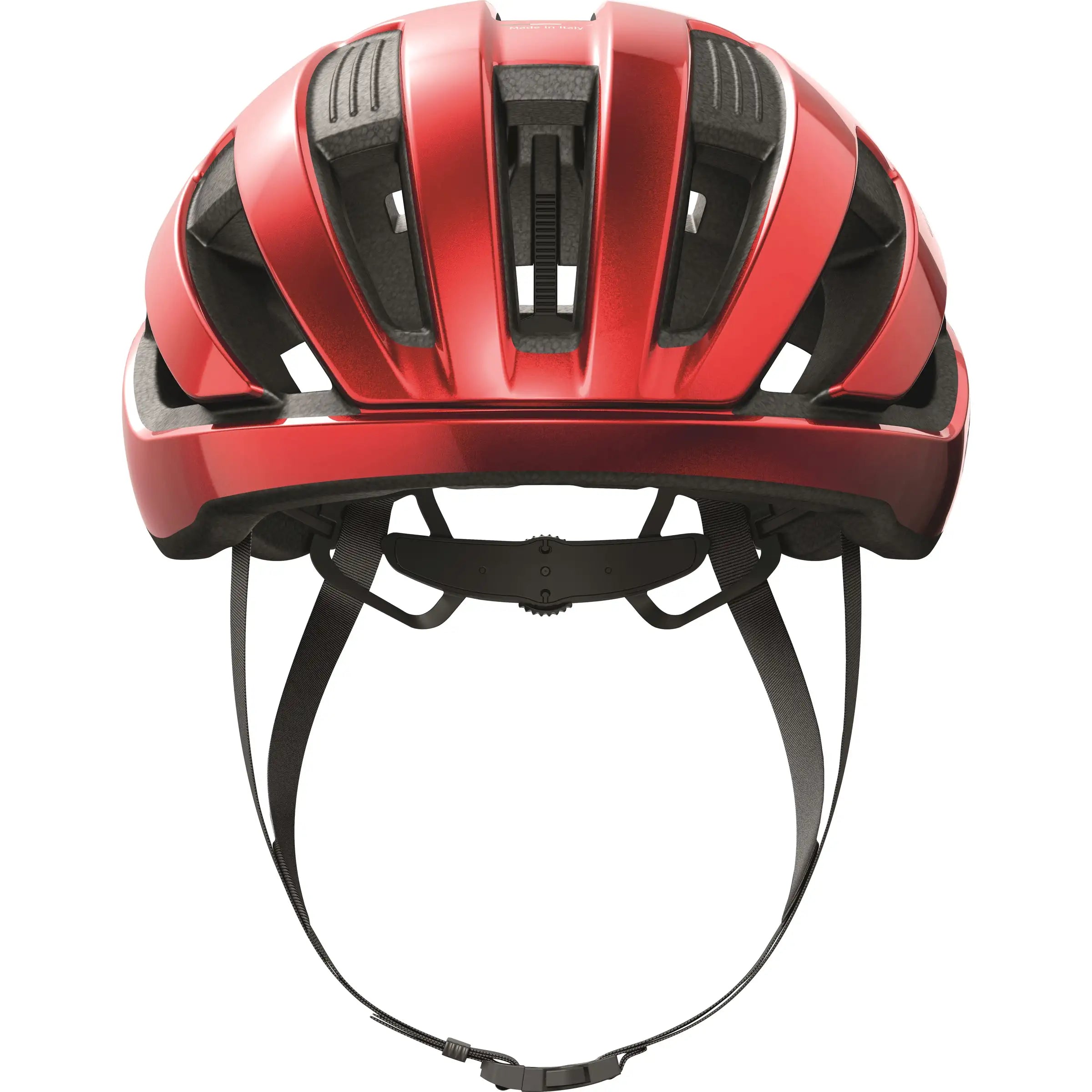 Abus Wingback racefietshelm met aerodynamisch ontwerp en ventilatieopeningen, geschikt voor wielrenners.
