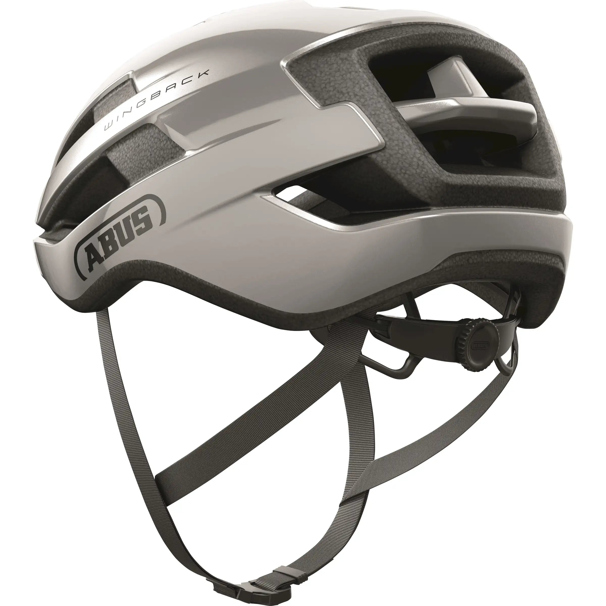 Abus Wingback racefietshelm met aerodynamisch ontwerp en ventilatiegaten, geschikt voor wielrenners, in zwart en rood.