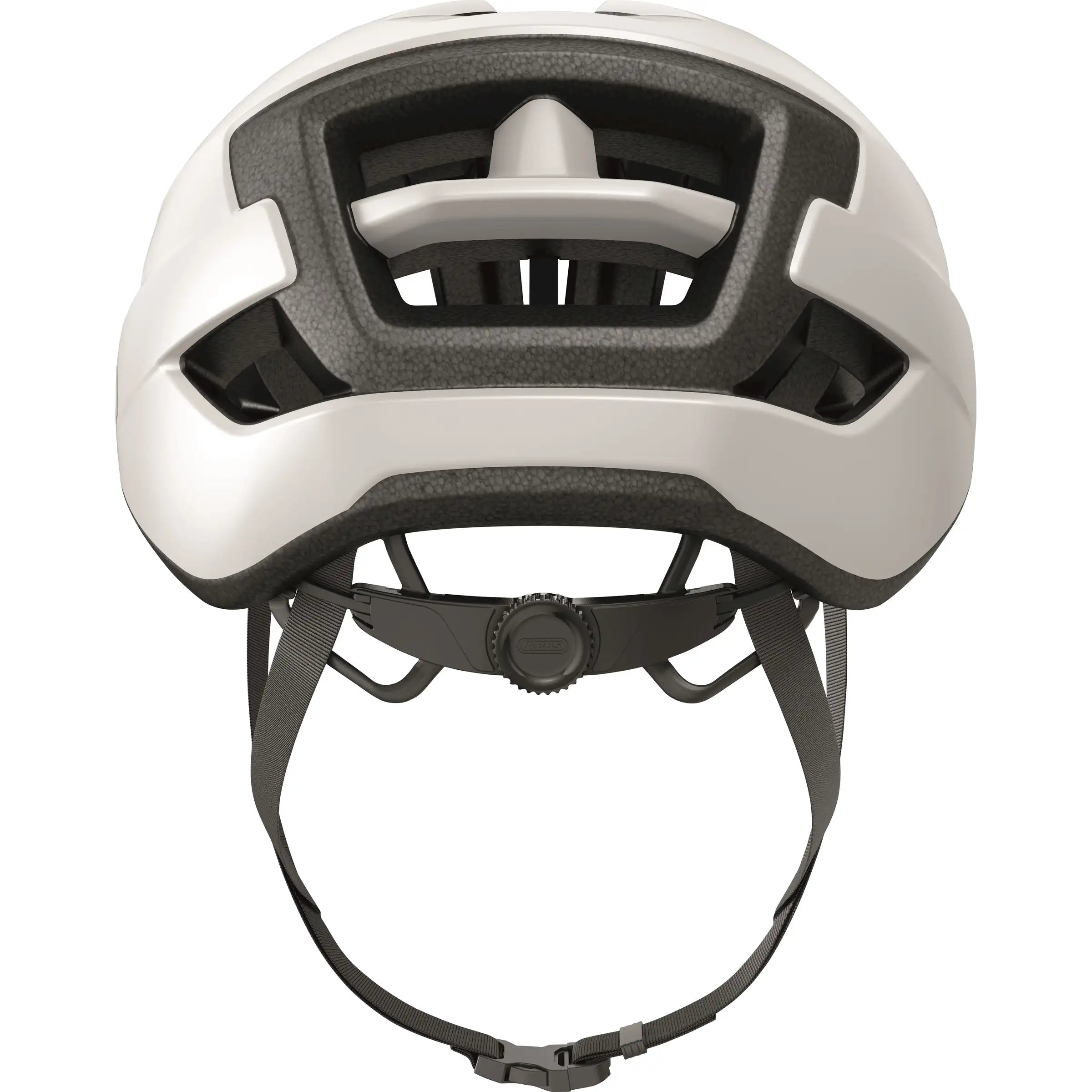 Abus Wingback racefiets helm voor heren met aerodynamisch ontwerp en ventilatie, zwartkleurige fietshoed op een witte achtergrond