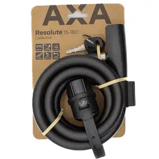 Axa Resolute 15 mm kabelslot met houder voor veilige kabelbeveiliging, zwart kunststof, zichtbaar in close-up.