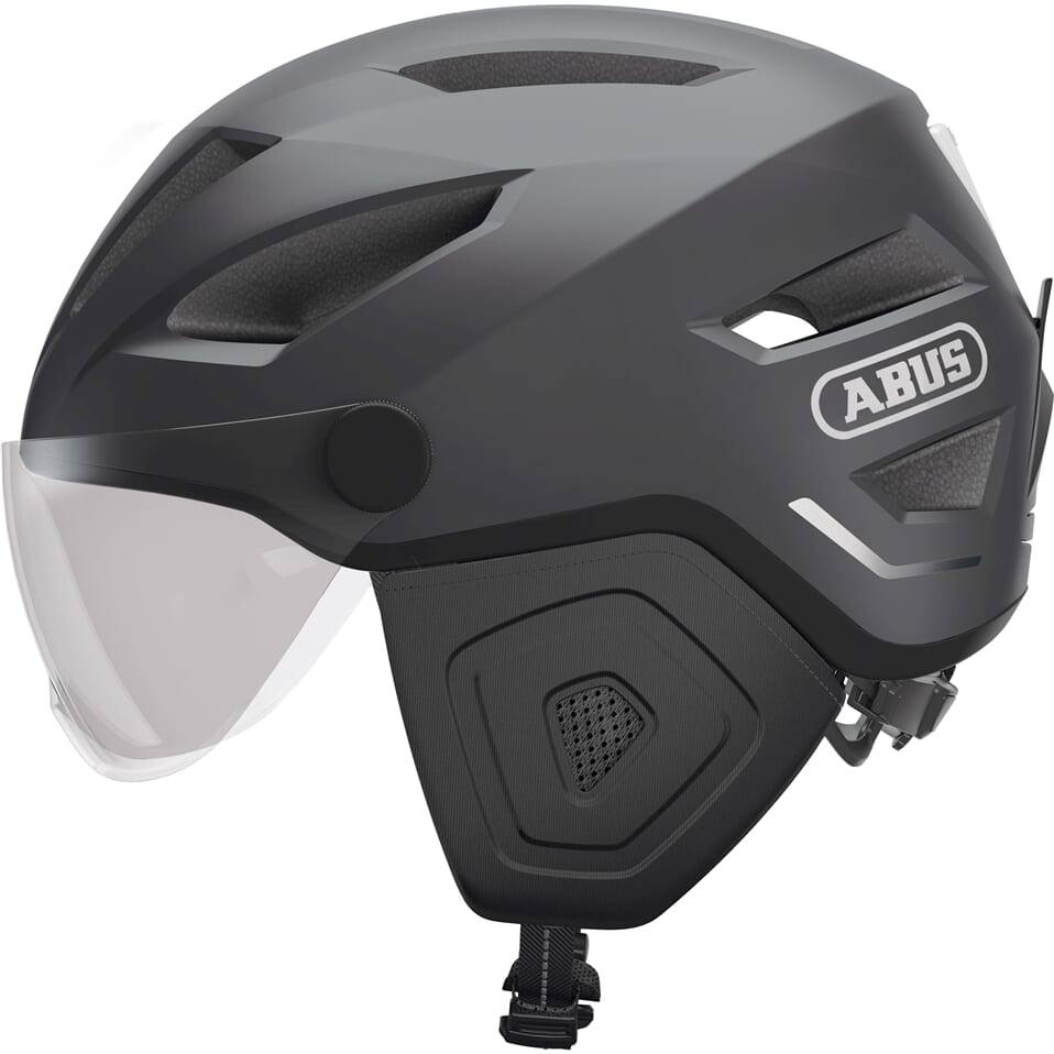 Abus Pedelec 2.0 Ace speed pedelec helm met regenkap en oplaadbare lamp, comfortabel en veilig voor elektrische fietsen.