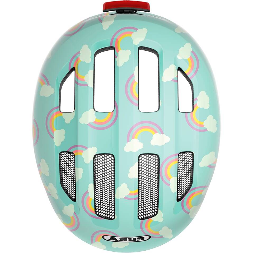Abus Smiley 3.0 LED kinder fietshelm met achterlicht en kleurrijk ontwerp voor kinderen, veilig en comfortabel.