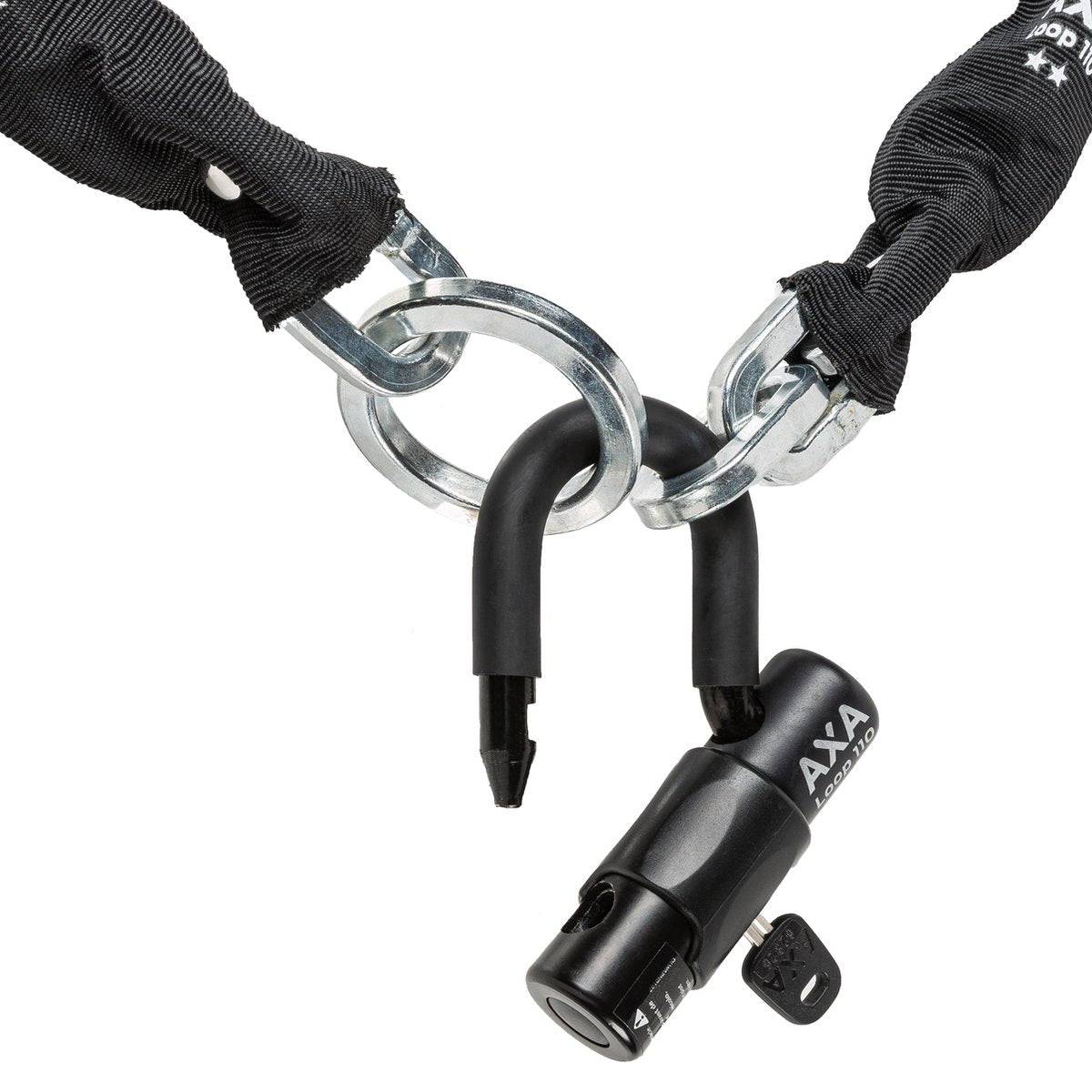Axa Loop ART2 kettingslot met hangslot en polyester hoes, stevig beveiligingsslot voor fietsen, zwart en robuust design