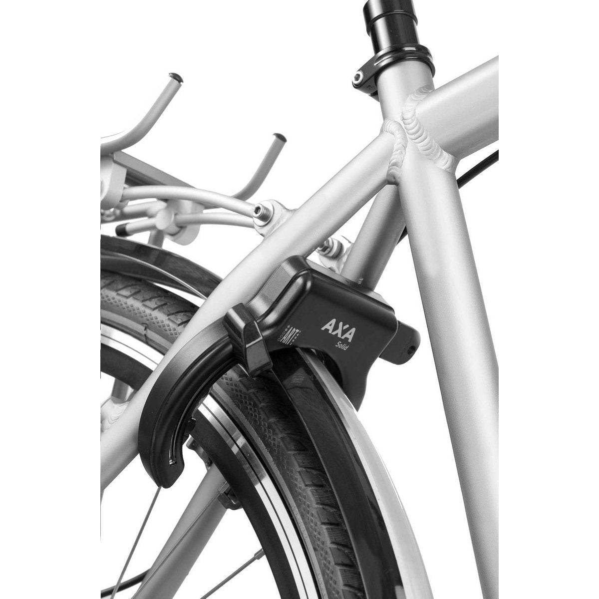 Zwart Axa Solid Ringslot Art 2 fietsslot met stevig ontwerp en sleutel, geschikt voor beveiliging van fietsen.