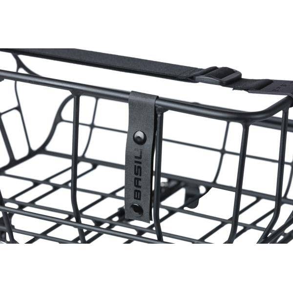 Basil Portland fietsmand van 25 liter aluminium, voor- of achterop de fiets, met afmetingen 43x36x22 cm, geschikt voor fietsen.