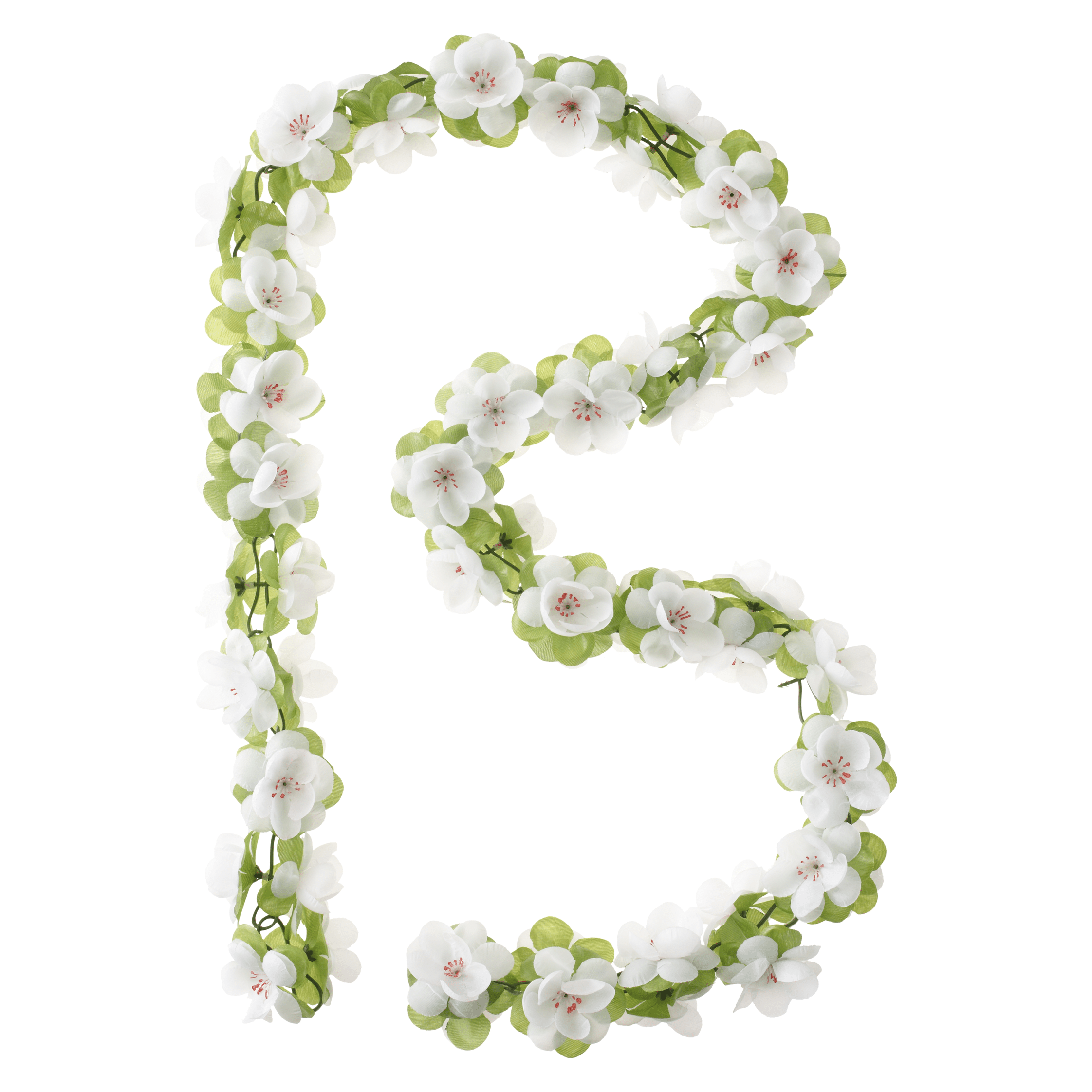 Basil bloemenslinger van 120 cm met witte bloemen, decoratief bloemenstreng voor binnen en buiten.