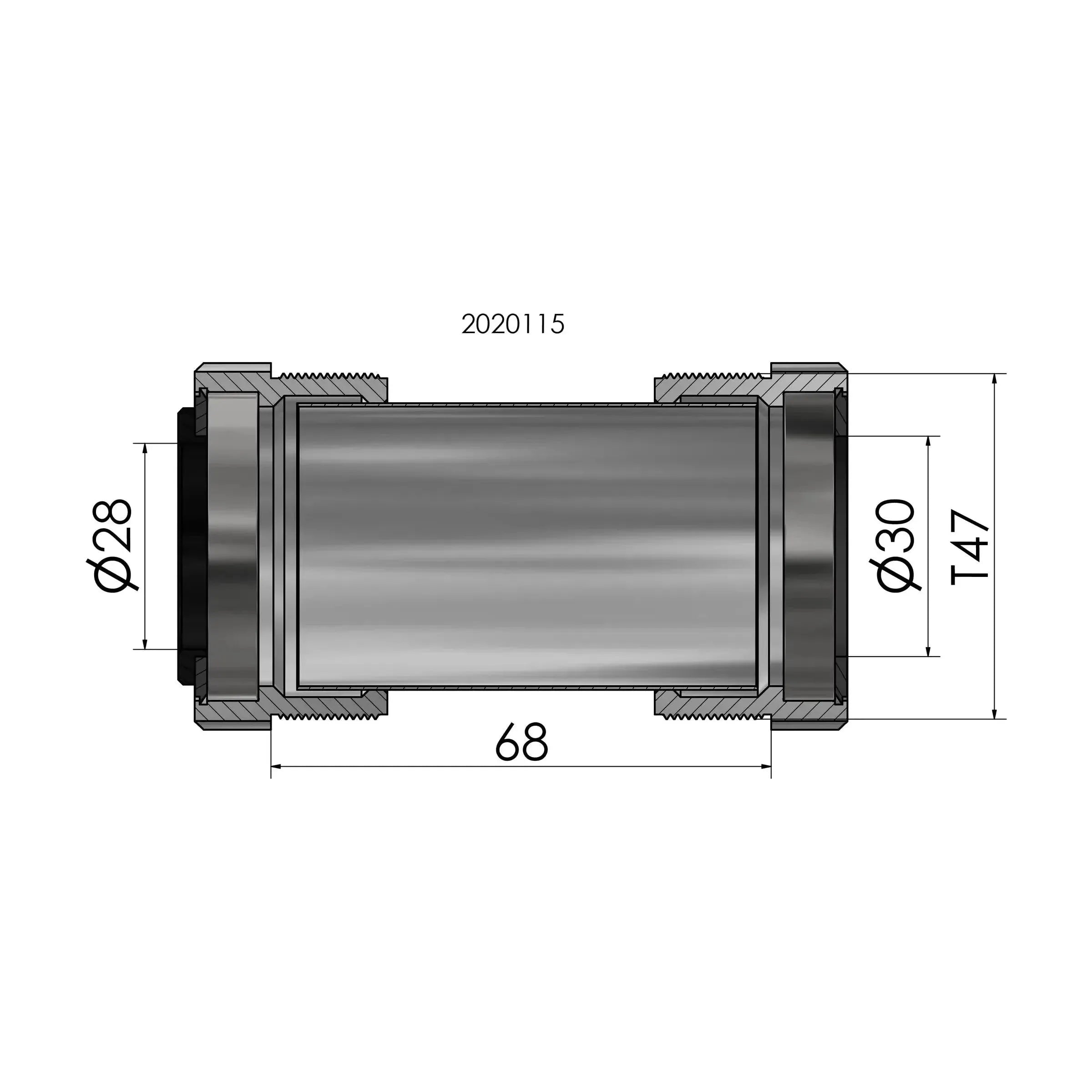 Elvedes Trapas Thread Fit T47 Praxis Intern 68 Mm - Le Coq Wielerartikelen