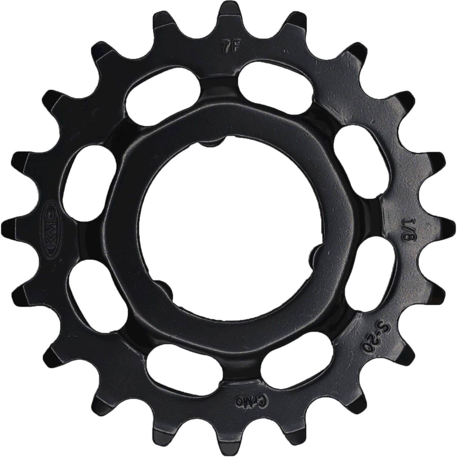 Kmc Shimano 1/8 tandwiel voor fiets, zwart met glanzende afwerking, zichtbaar op de afbeelding