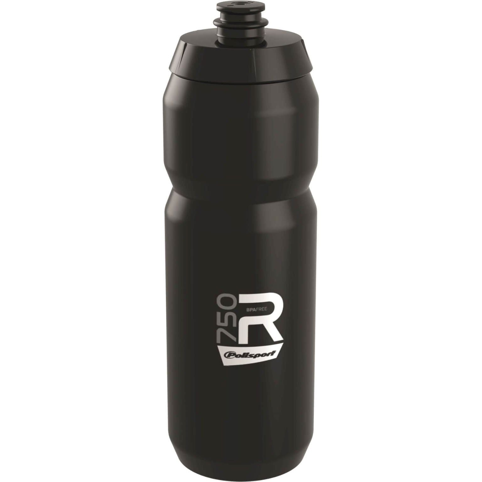 Polisport Bidon R750, zwart en rood, kunststof waterfles met draaidop voor fietsers, zichtbaar in de afbeelding.