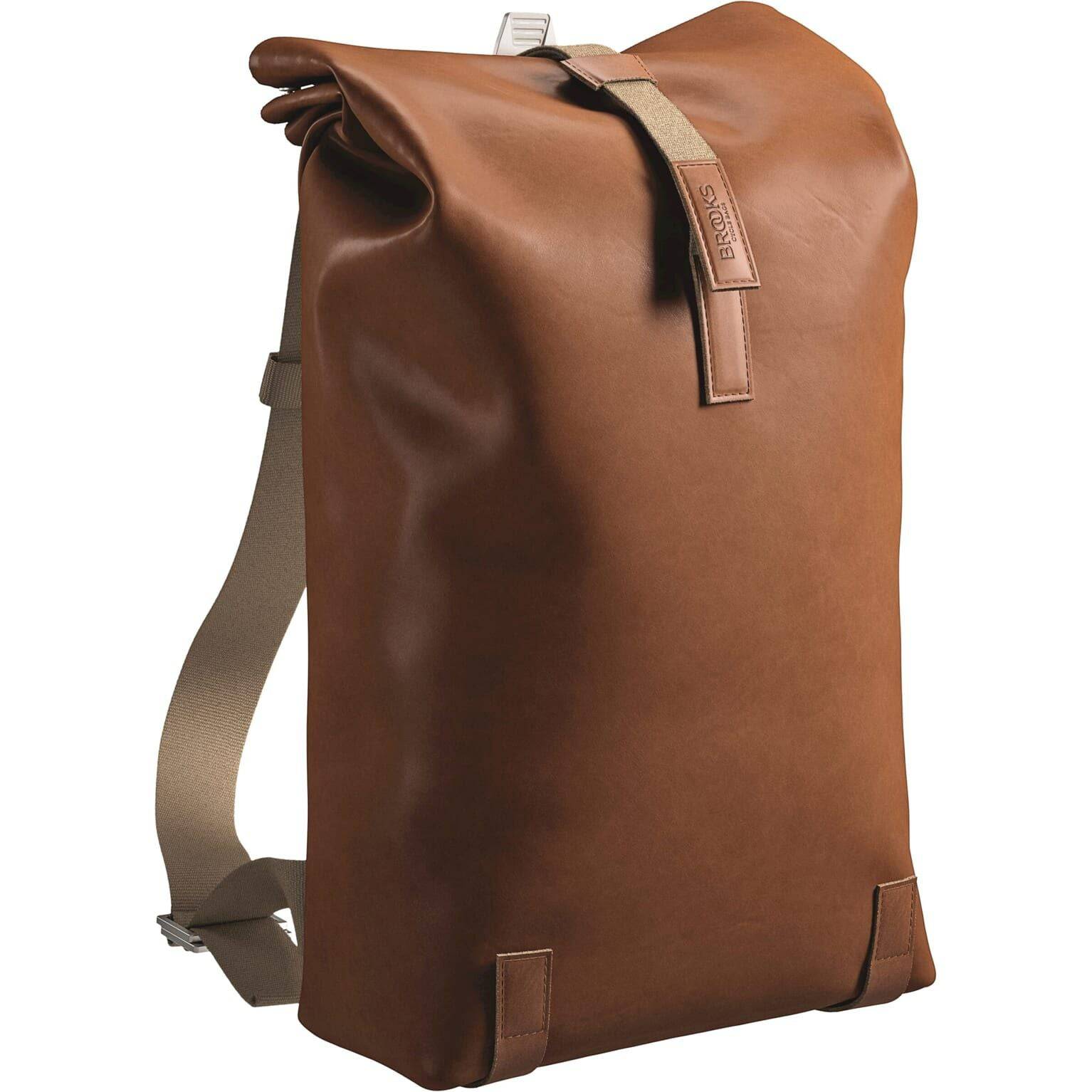 Brooks Pickwick M Leather rugzak met 26L capaciteit, leren design en verstelbare schouderbanden op een witte achtergrond