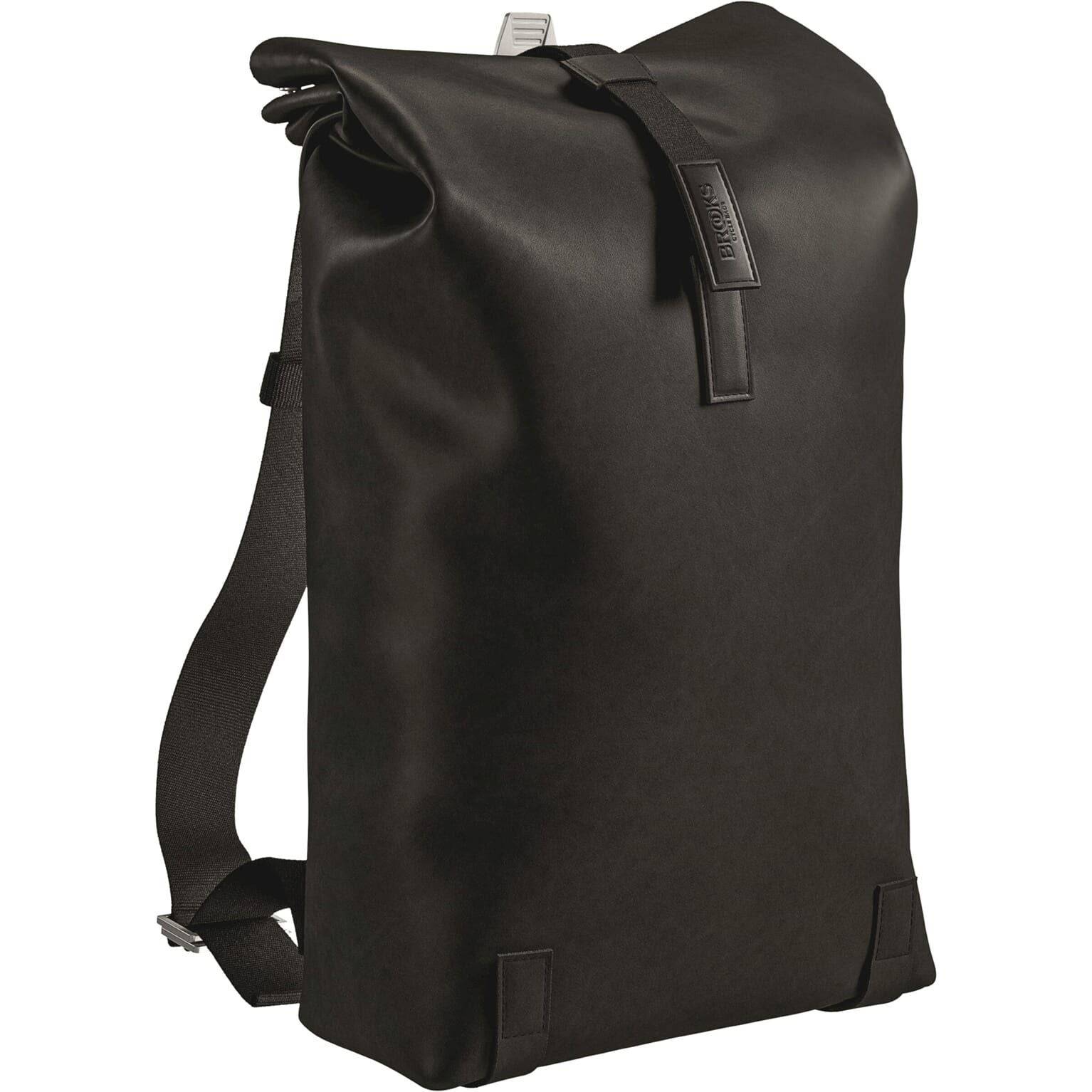 Brooks Pickwick M Leather rugzak met 26L capaciteit, zwart leren design, zichtbare ritssluitingen en stevige schouderbanden.