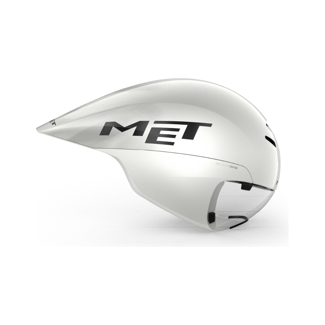 MET Drone Wide Body II aerodynamische tijdrit fietshelm met verlichte elementen en strak design voor snelle ritten.