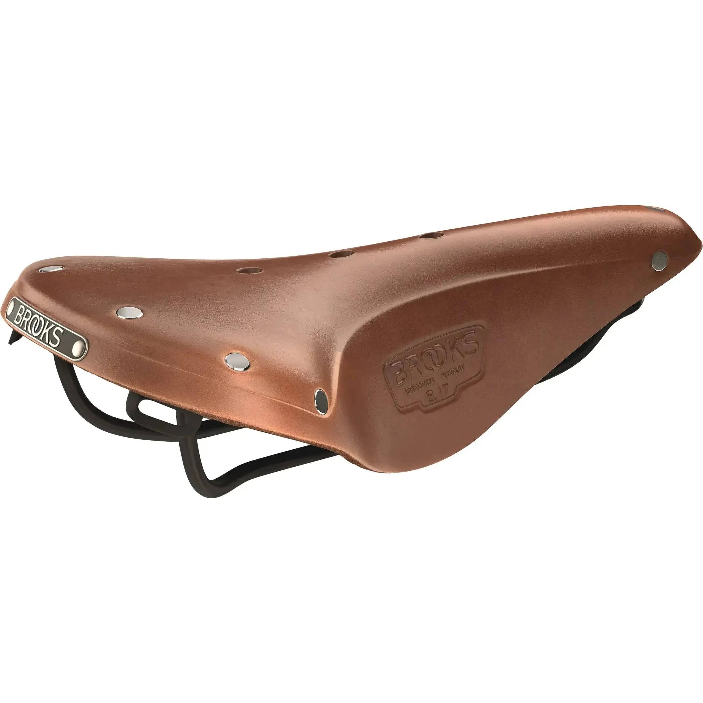 Brooks B17 Narrow fietszadel voor stadsfietsen en e-bikes, close-up van het leren zadel met smal ontwerp en vintage uitstraling