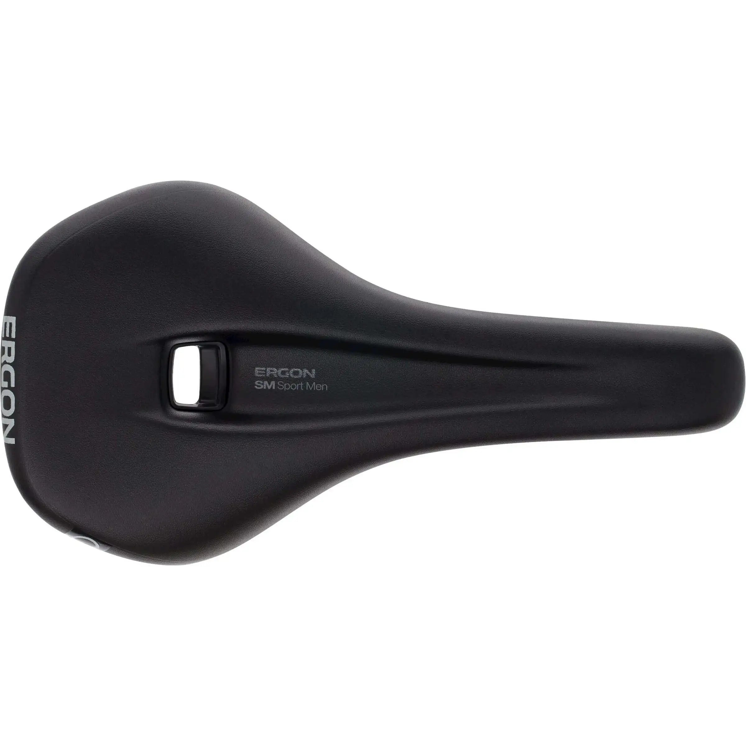 Zwart Ergon Sm Sport herenfiets zadel voor racefiets en MTB, comfortabel en lichtgewicht design, zichtbaar op de afbeelding.