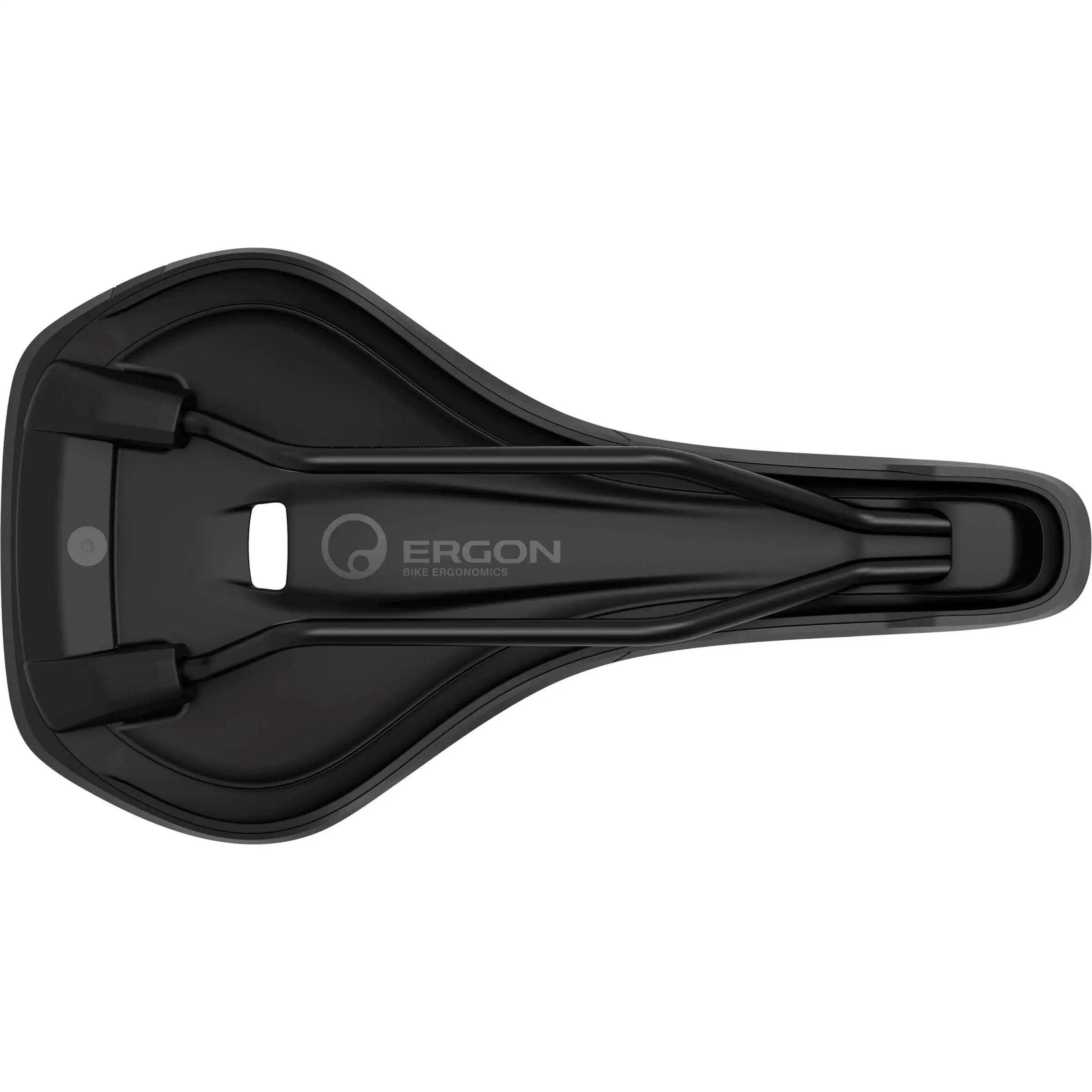 Zwart Ergon Racefiets en MTB zadel voor heren, ergonomisch ontwerp, comfortabel en geschikt voor lange ritten.