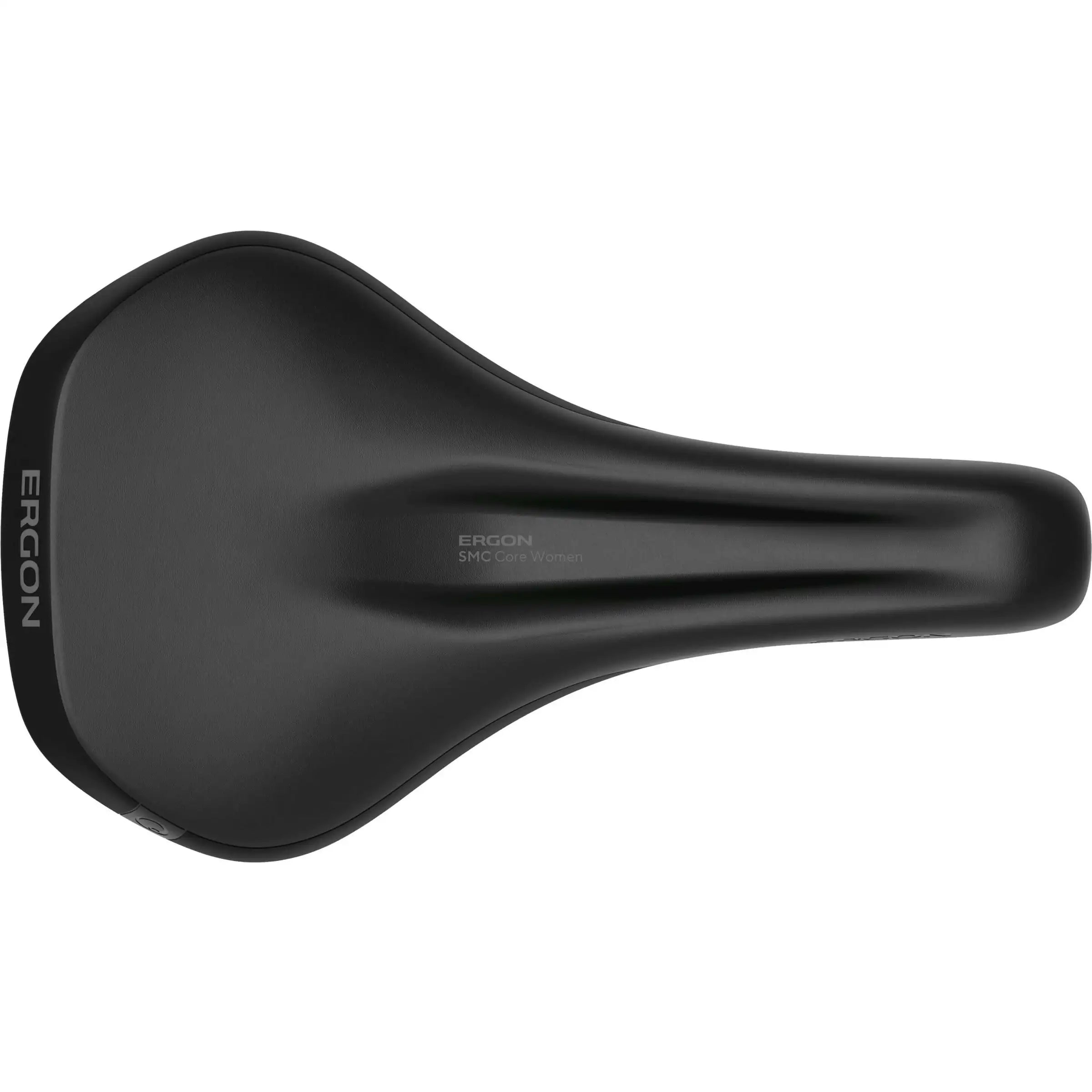 Ergon Fietszadel Smc Core voor dames, zwart en grijs, geschikt voor stadsfietsen en e-bikes, comfortabel en ergonomisch ontworpen.
