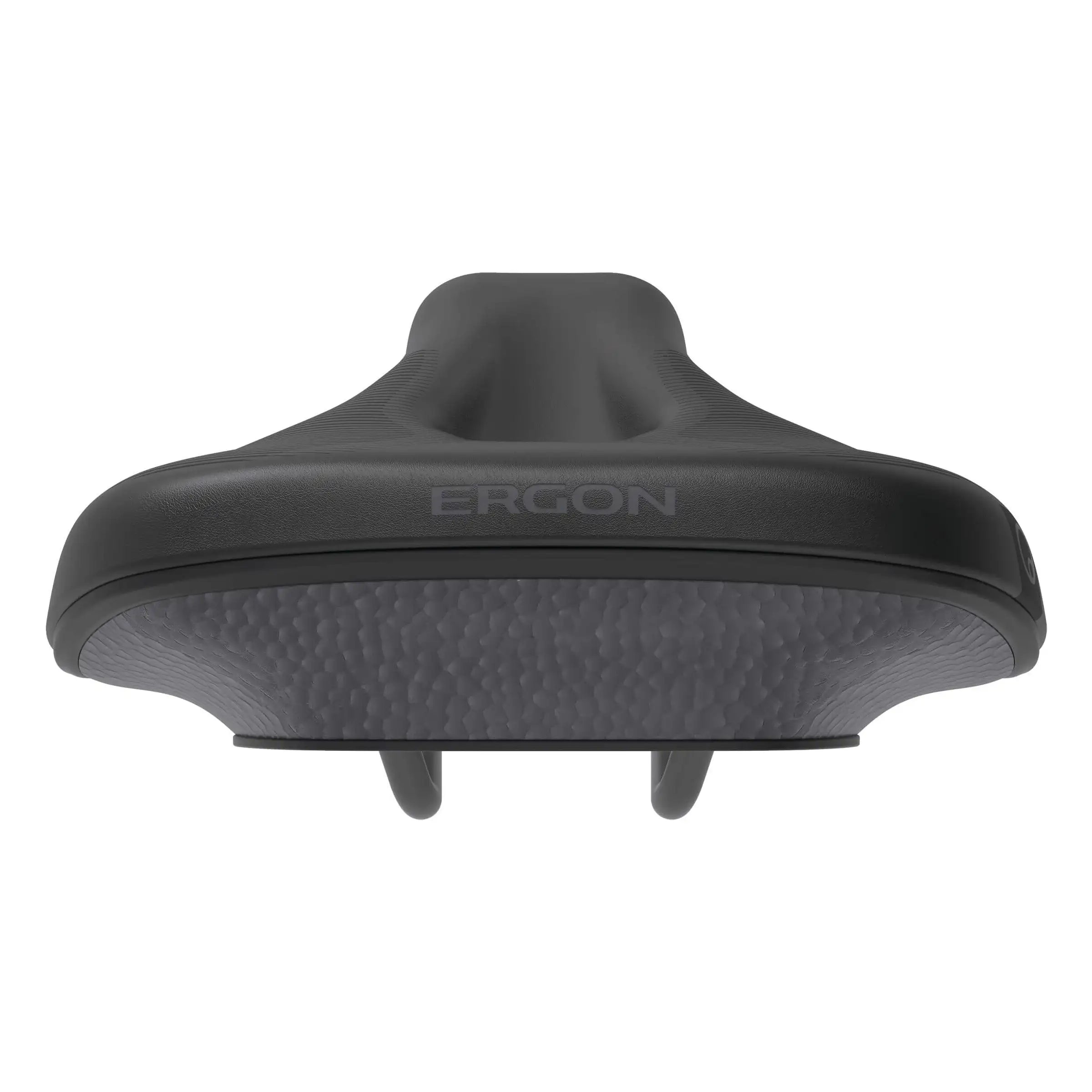 Ergon St Core Evo Men fietszadel voor stadsfiets en e-bike in zwart en grijs, met ergonomisch ontwerp voor comfort.