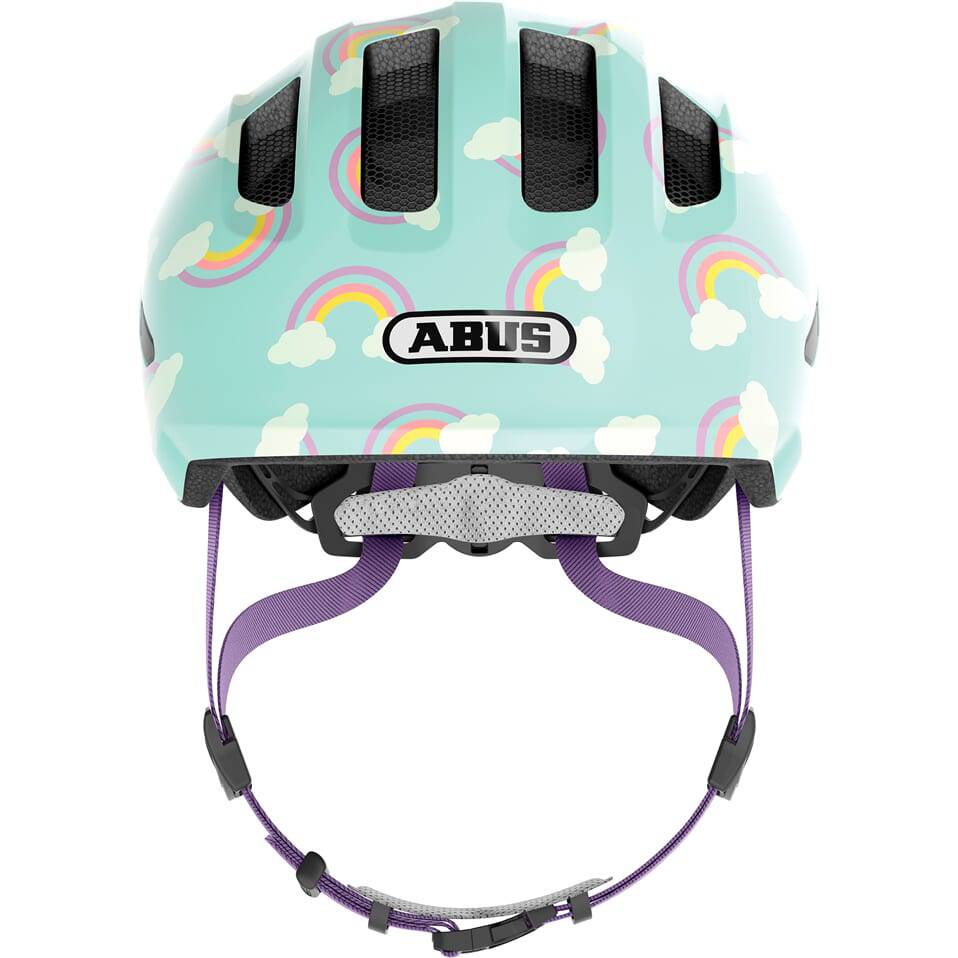 Abus Smiley 3.0 LED kinderfietshelm met achterlicht, blauwe rainbow kleur, voor kinderen, 45-50 cm hoofdomtrek