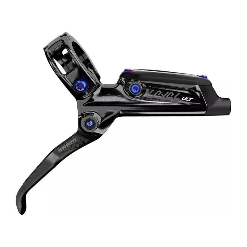 Sram Rem Level Ultimate CB DB MTB schijfremmen met regenboogkleurige details en zwarte afwerking, geschikt voor mountainbikes.