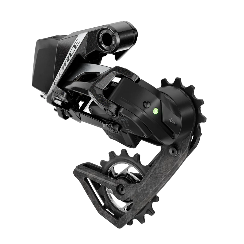 Sram Force AXS E1 12V achterderailleur in zwart carbon, geschikt voor max 36T tandwiel, voor hoogwaardige racefiets.