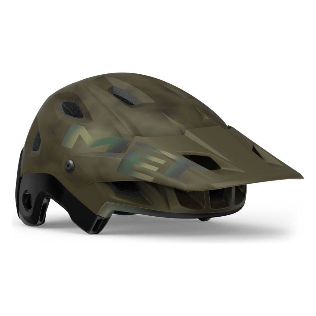 Zwarte MET Parachute MCR Mips volledige fietshelm met beschermende kraag en ventilatie voor heren, maat S (52-56cm).
