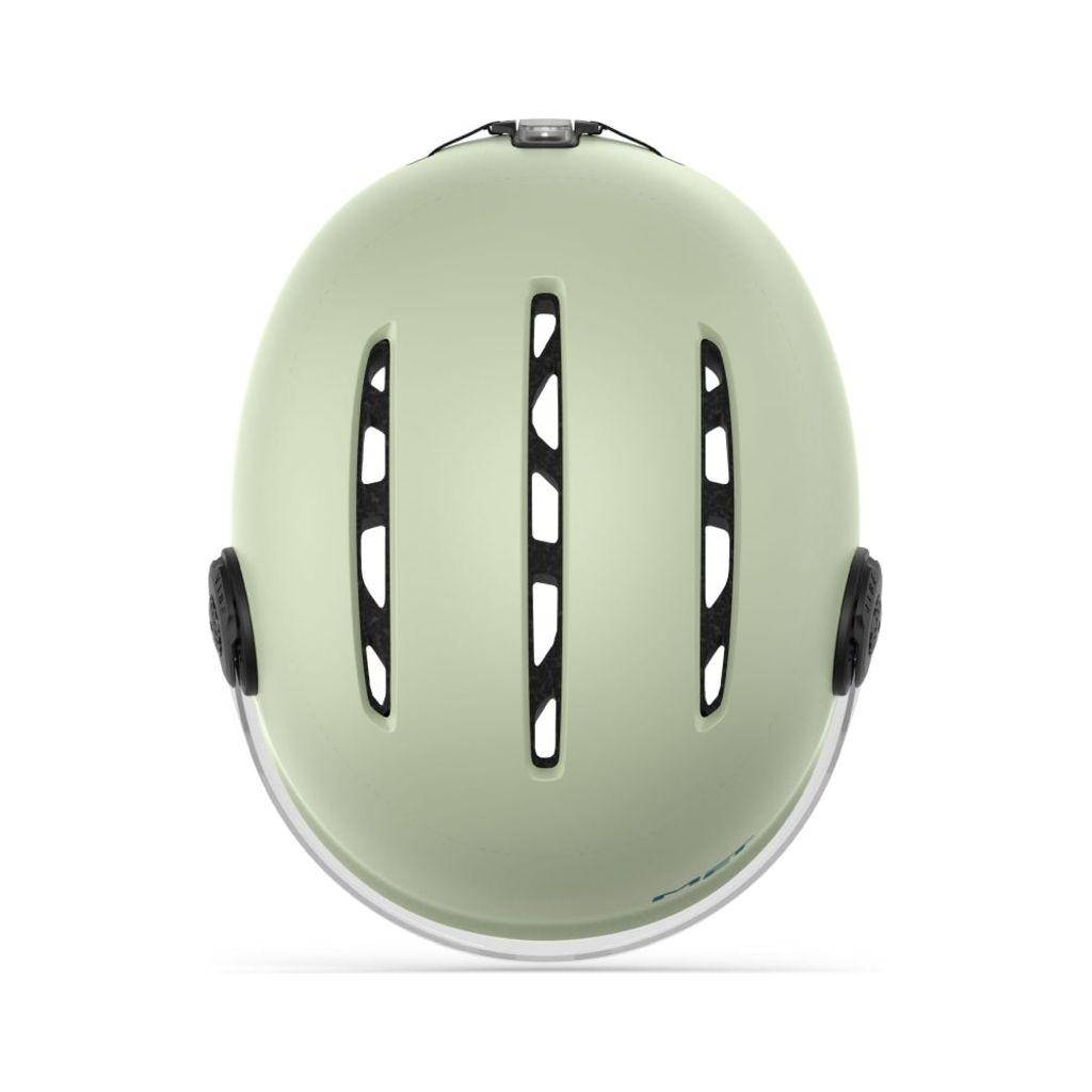 Groene MET Vibe On MIPS speed pedelec helm met ventilatiegaten en verstelbare riem, geschikt voor stads- en e-bike ritten.