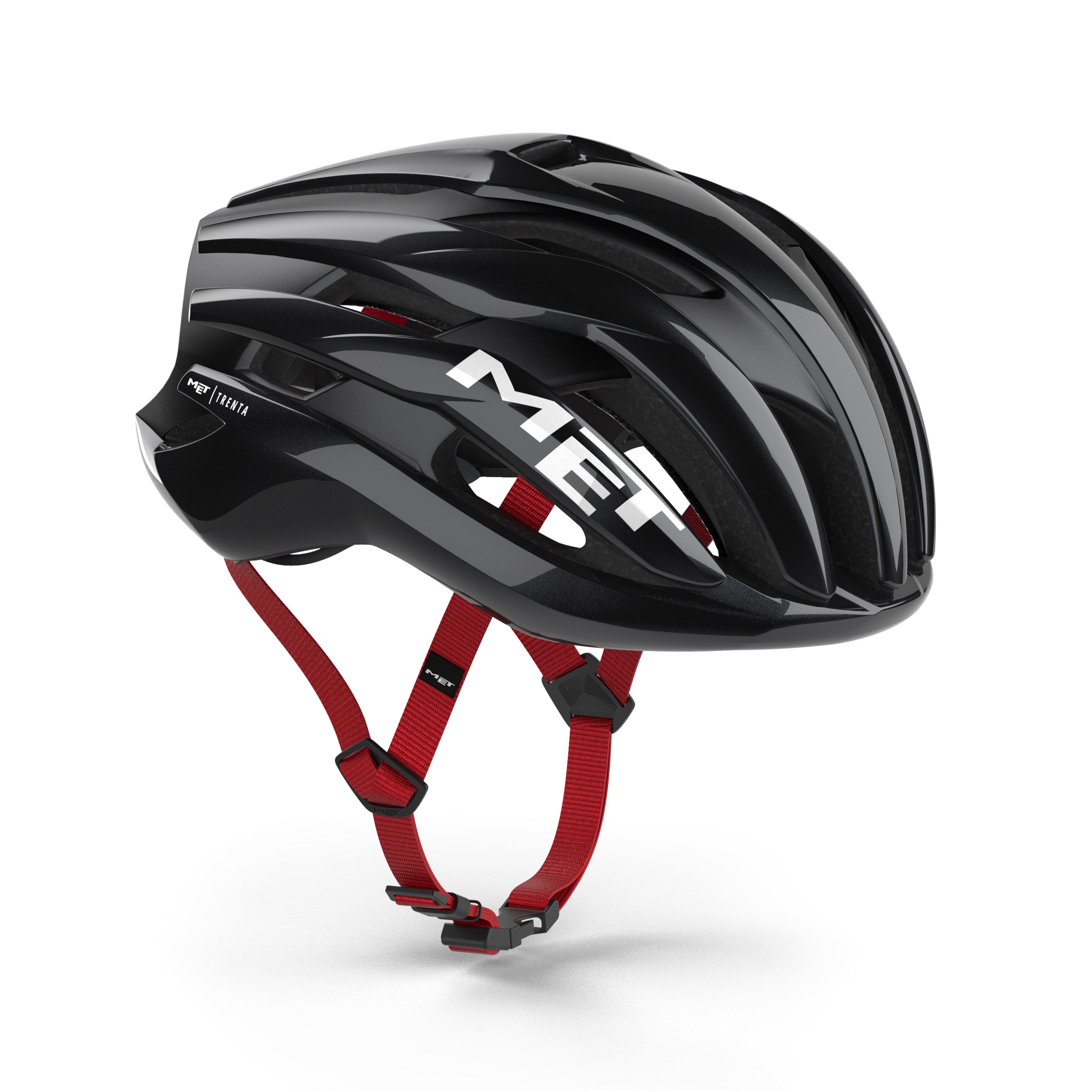 MET Trenta Mips racefietshelm met ventilatiegaten en verstelbare straps, ontworpen voor wielrenners, veiligheid en comfort.