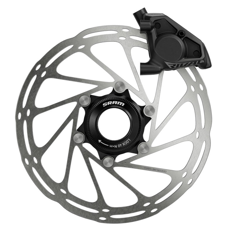 Zwarte Sram Rival Axs E1 12/13V hydraulische shifters met carbon handgrepen en uitwendige remklauwen voor racefietsen