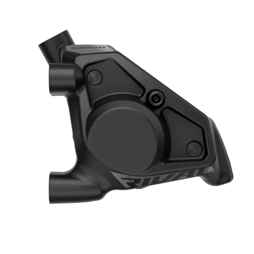 Zwarte Sram Rival AXS E1 12/13V hydraulische shifters voor racefiets met carbon handgrepen, rechterzijde, close-up.
