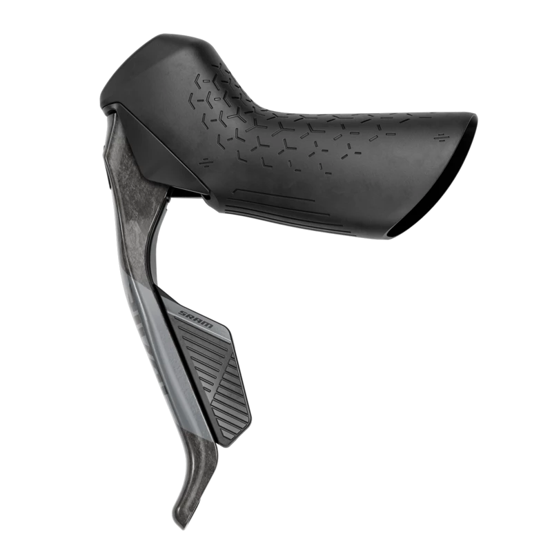 Zwarte Sram Rival AXS E1 12/13V hydraulische shifters voor racefiets, rechterkant, carbon afwerking, voor 12-speed schakeling