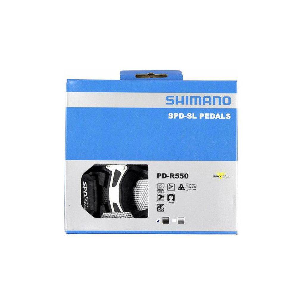 Shimano PDR550 SPD-SL racefiets pedaalenset met SM-SH11 cleats, zwart, geschikt voor wielrenfietsen en trainingsritten.