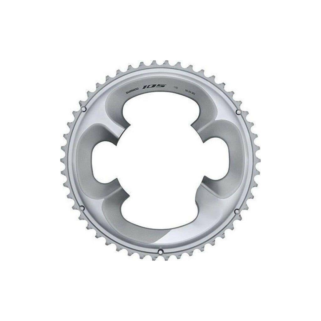 Shimano 105 Fc-R7000 4-gats kettingblad 11-speed, 110 mm, zichtbaar met ketting en cranks voor racefiets.
