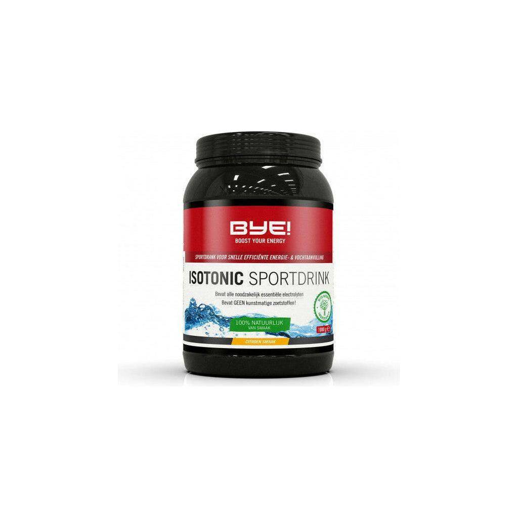 BYE! isotonic sportdrank citroen, 1 kg sportdrank voor hydratatie en energie tijdens het sporten, zichtbaar in de afbeelding