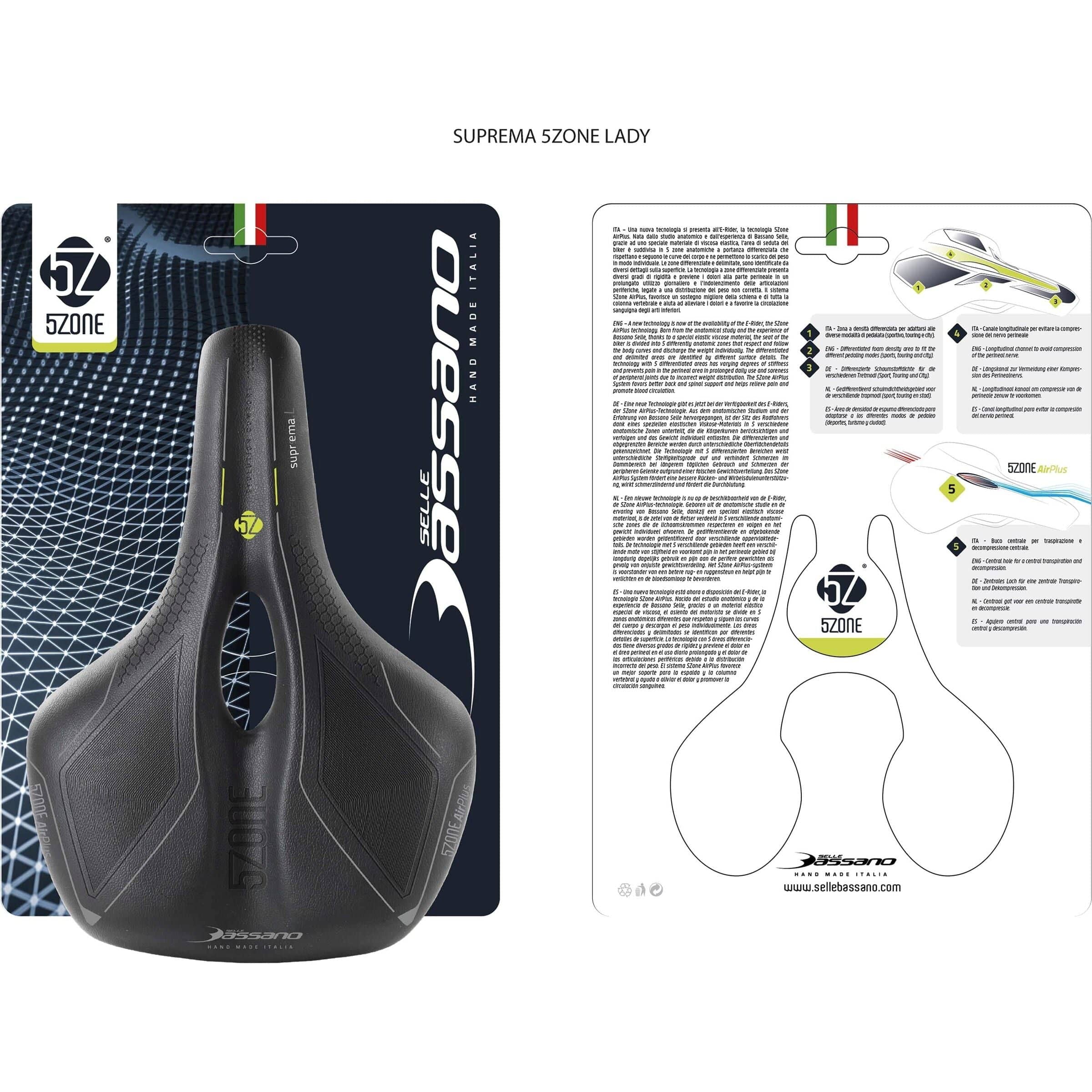 Selle Bassano Fietszadel Suprema 5Zone El Dames Zwart - Le Coq Wielerartikelen