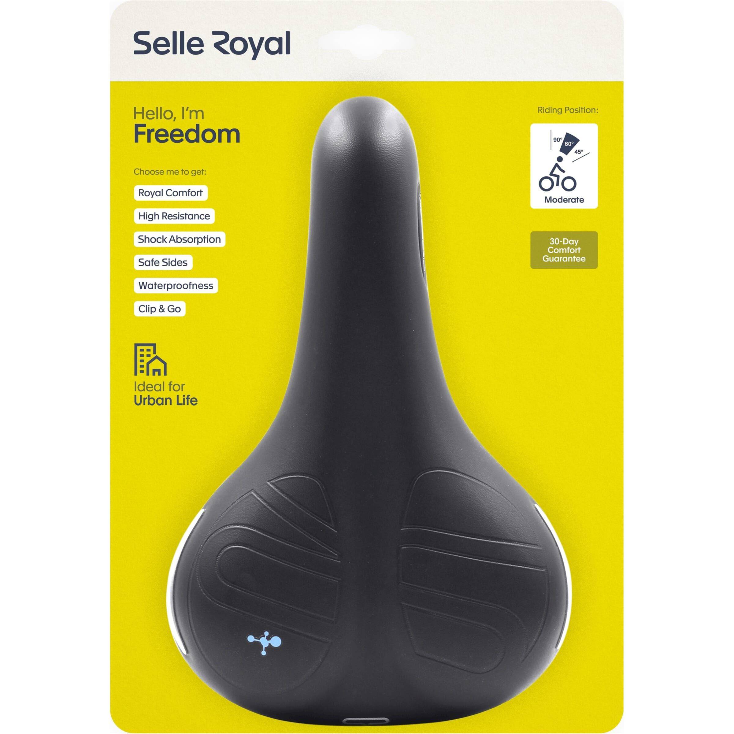 Zadel voor stadsfiets of e-bike, Selle Royal Freedom Urban Life met Royalgel en Strengtex, comfortabel en geschikt voor dagelijks gebruik.