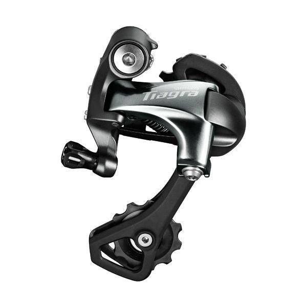 Shimano Tiagra 4700 achterderailleur 10-speed GS in zwart, zichtbaar met derailleur en schakelkabel op afbeelding