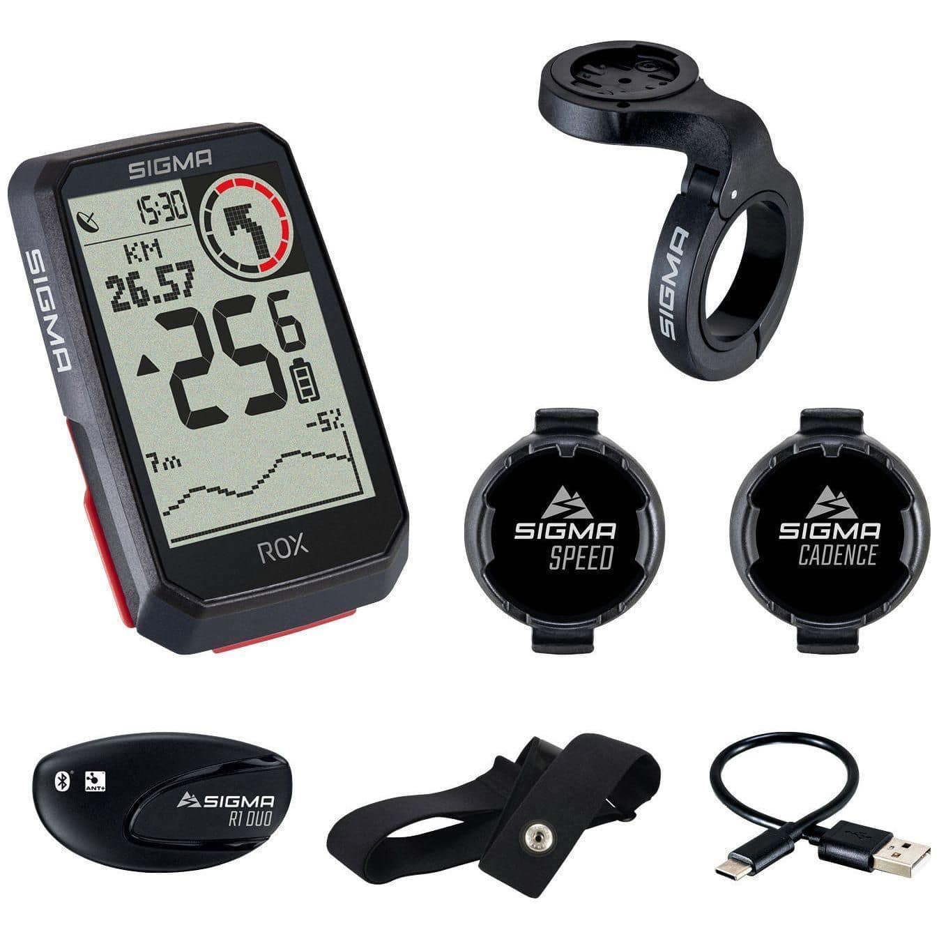 Gps Fietscomputer Sigma Rox 4.0 Gps Hr + Cadans Set Met Overclamp Butler Stuurhouder - Zwart - Le Coq Wielerartikelen