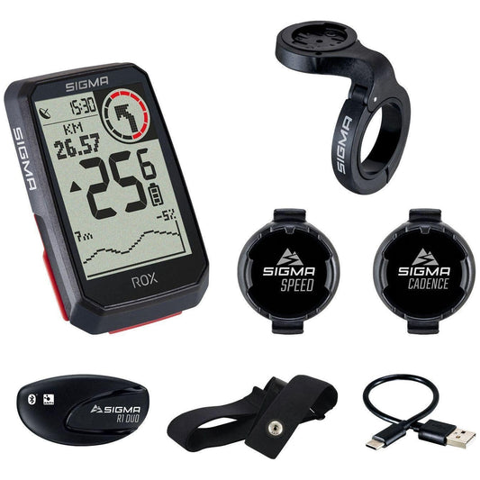 Gps Fietscomputer Sigma Rox 4.0 Gps Hr + Cadans Set Met Overclamp Butler Stuurhouder - Zwart - Le Coq Wielerartikelen