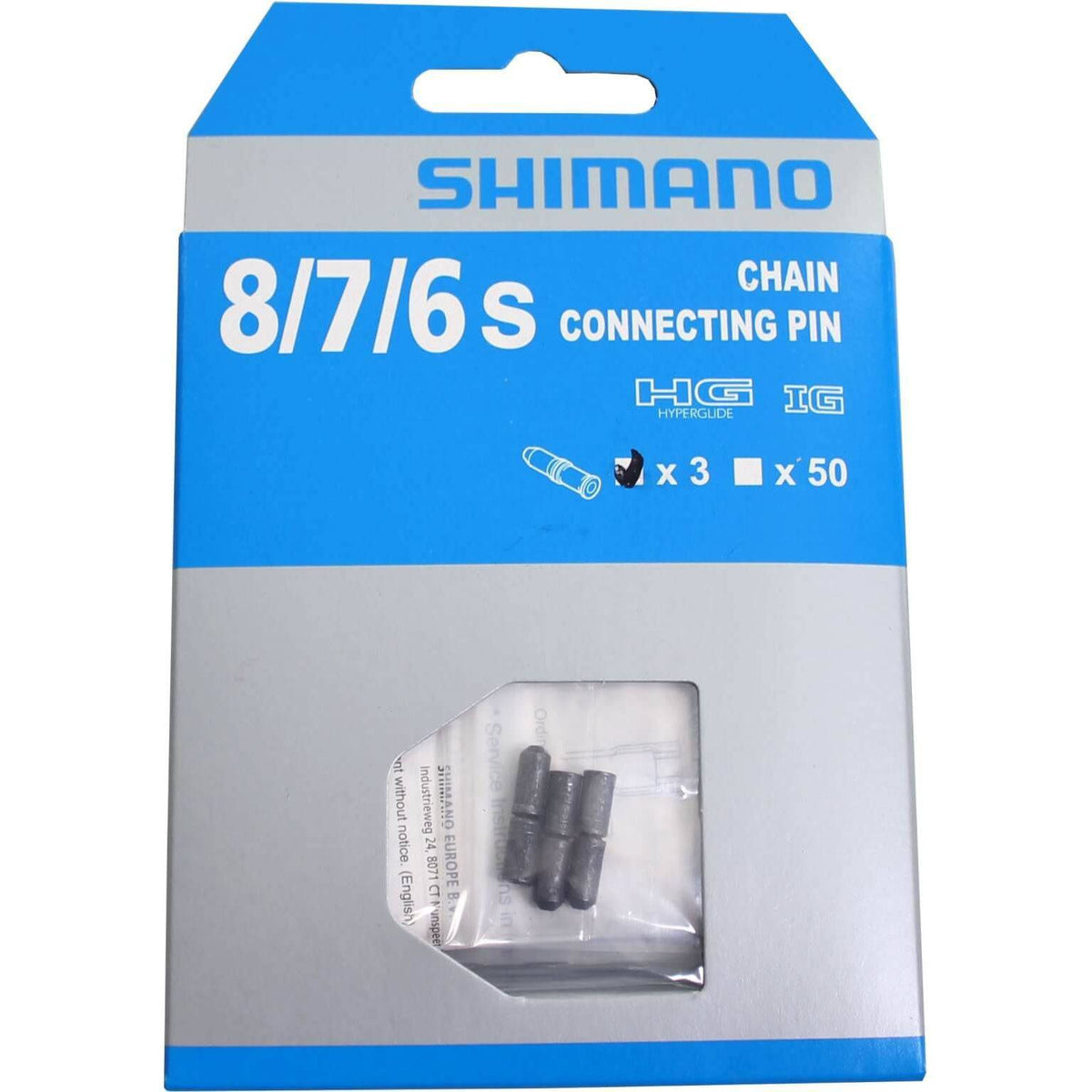Shimano HG-CN90/70/50 kettingpennen voor 6/7/8 snelheden, set van 3 kettingonderdelen op een witte achtergrond