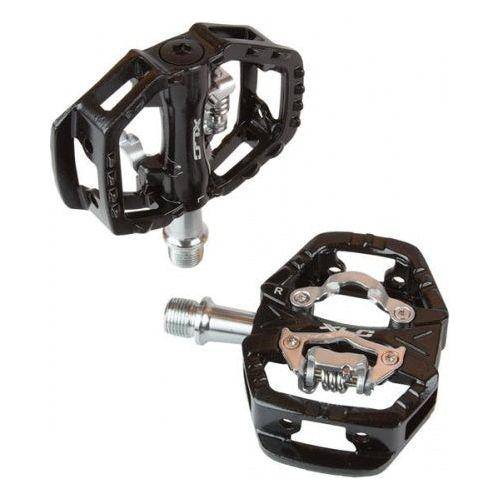 Zwarte XLC MTB pedaal ATB Combi PD-S14 met 9/16" SPD-compatibiliteit, zichtbaar op een fiets, geschikt voor off-road rijden