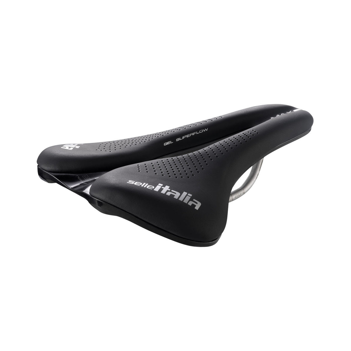 Selle Italia Max Novus Boost Evo Superflow racefiets- en MTB-zadel in grijs met titanium rails, L3 Superflow comfort.