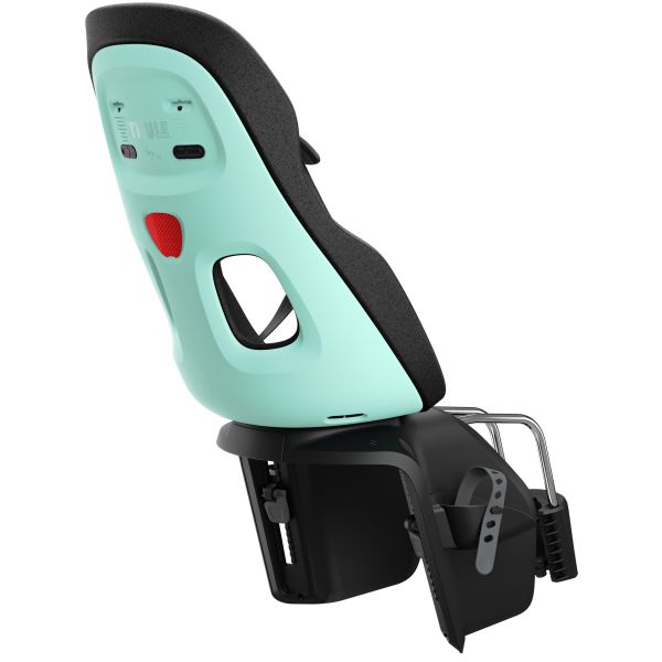Thule Yepp Nexxt 2 Maxi kinderzitje achter voor fietsframebevestiging, zwart met bevestigingsmechanisme.