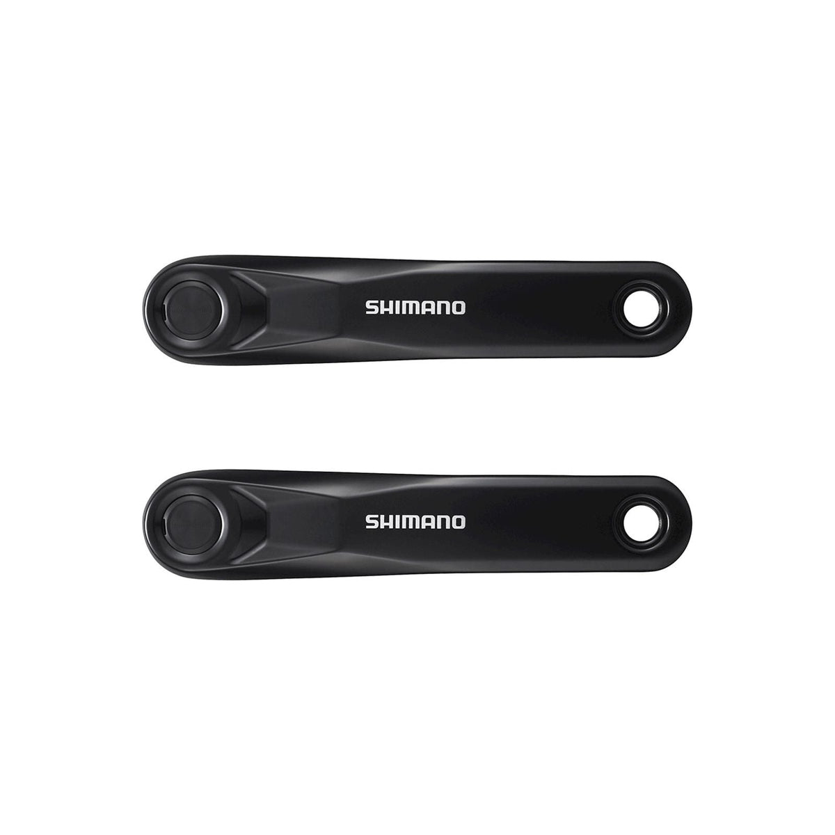 Shimano Steps FC-E6100 crankstelset 175 mm zwart, close-up van de zwarte fietskrachtarm met merklogo en kettingblad.