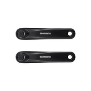 Shimano Steps FC-E6100 crankstelset 175 mm zwart, close-up van de zwarte fietskrachtarm met merklogo en kettingblad.