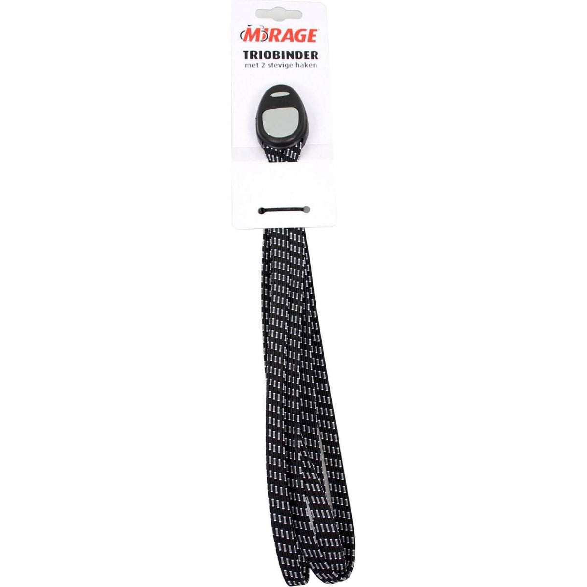 Mirage Triobinder 50 cm universeel inhaaksysteem voor snelbinders, zichtbaar met stevige bevestigingshaak en elastische band.