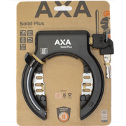 Axa Solid Plus ringslot plug-in art 2, stevige ringslot voor extra fietsbeveiliging, zichtbaar met sleutel en bevestigingsmechanisme.